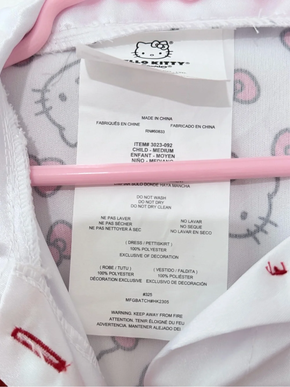 NWOT Hello Kitty White & Pink Puff Sleeve Girls Dress Sz Medium
